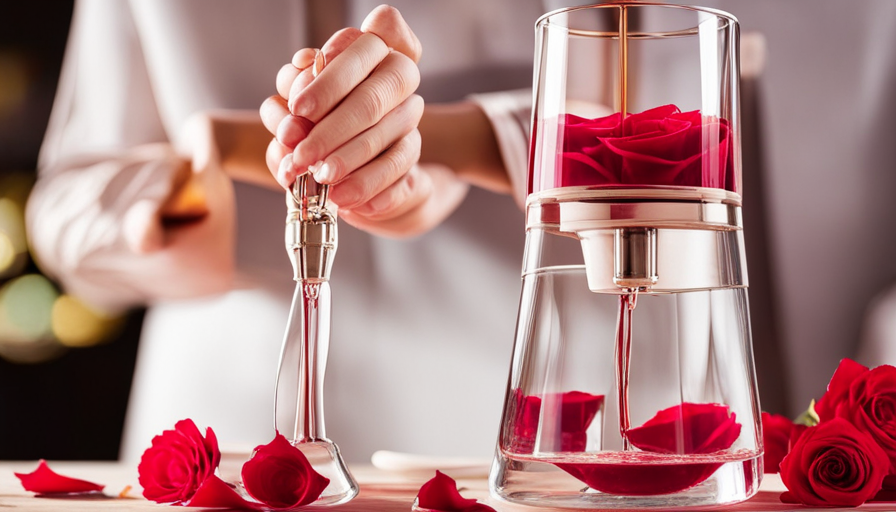 An image showcasing the step-by-step process of extracting the delicate essence of rose petals