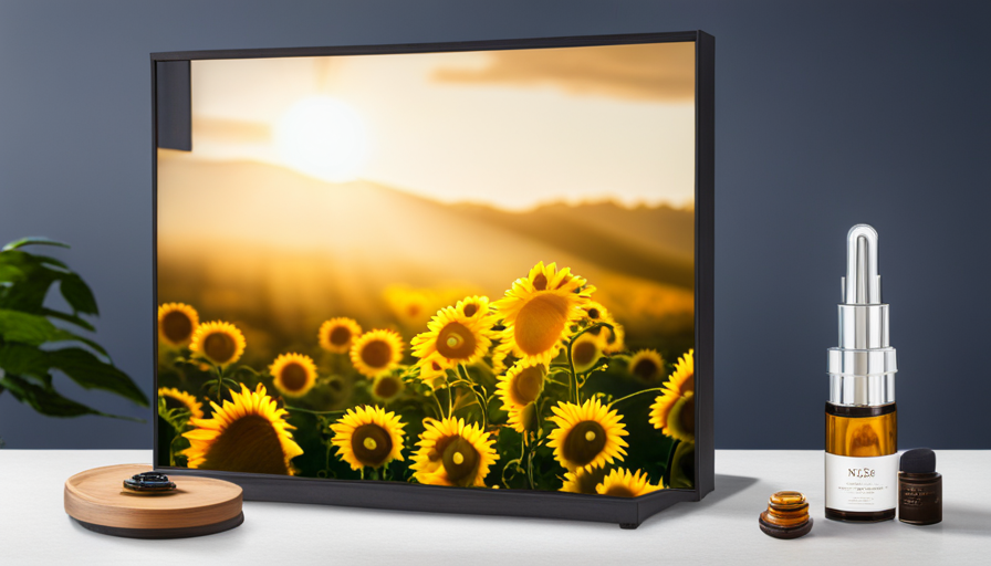 An image of a radiant sunflower field basking in warm sunlight, surrounded by a serene forest